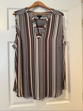 torrid Brown and White Vertical Stripe Sleeveless V-Neck Blouse